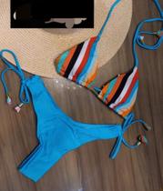 Biquíni listrado na cor azul