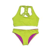 Biquíni Lycra Proteção UPF50+ Top Atlético Macramê Verde Neon e Roxo - Verão 2023