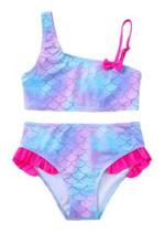 Biquíni Maiô Escamas Sereia Ariel Babado Laço Rosa Lilás F Biquíni Maiô Escamas Sereia Ariel Babado Laço Rosa Lilás F