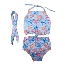 Biquini Maiô Feminino Infantil Moda Praia Resistente Forrado c/ Faixa de Cabelo Vários Tamanhos - Mundo Kids