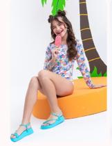 Biquíni Maiô Infantil Moda Praia Natação Manga Longa Stitch Donuts