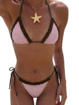 Biquíni MakeMeChic feminino com bolinhas, tanga triangular, rosa, tamanho M Biquíni MakeMeChic feminino com bolinhas, tanga triangular, rosa, tamanho M