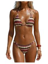 Biquíni MakeMechic, listrado triangular, tanga, frente única, feminina Biquíni MakeMechic, listrado triangular, tanga, frente única, feminina