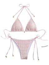 Biquíni MakeMechic Listrado Triangular Tanga Halter Rosa Claro XS Biquíni MakeMechic Listrado Triangular Tanga Halter Rosa Claro XS