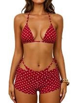 Biquíni MakeMechic Polka Dots Triangle com shorts de banho vermelhos Biquíni MakeMechic Polka Dots Triangle com shorts de banho vermelhos