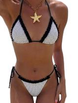 Biquíni MakeMechic Polka Dots Triangle Thong Guingham White