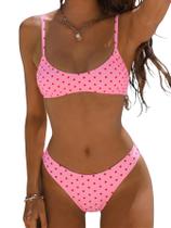 Biquíni MakeMechic, tanga feminina de bolinhas, corte alto, rosa