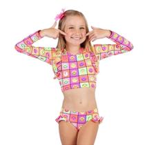Biquíni Manga Longa Colorido Smile Moda Praia Siri Kids 38132 Biquíni Manga Longa Colorido Smile Moda Praia Siri Kids 38132