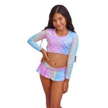 Biquíni Manga Longa Sereia Colorido - PP ao GG Biquíni Manga Longa Sereia Colorido - PP ao GG
