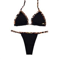 Biquíni Marquinha Praia Feminino Fio Dental Bojo Top Fita Biquini Removível Tanga Regulagem Bronzeamento Suplex Cortina
