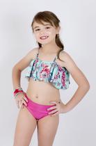 Biquíni Meeloo Infantil Top Ciganinha Com Babado Franzido E Calcinha Básica Aves / Filo - Meeloo Beachwear