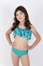 Biquíni Meeloo Infantil Top Ciganinha Com Babado Franzido E Calcinha Básica Coqueiros / Jolly Green - Meeloo Beachwear