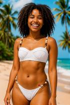 Biquíni Meia Taça Branco Canelado com Bojo Estruturado e Aro