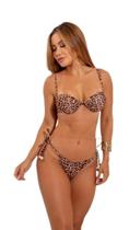 Biquini meia taça calcinha de amarrar fio duplo animal print