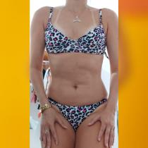 Biquini meia taça com calcinha regulavel estampa animal print com pink Biquini meia taça com calcinha regulavel estampa animal print com pink
