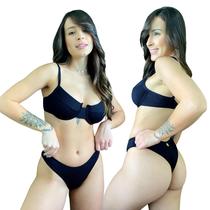 Biquini Meia Taça Retrô Canelado Mônaco Preto Biquini Meia Taça Retrô Canelado Mônaco Preto