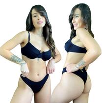 Biquini Meia Taça Retrô Com Bojo Calcinha Asa Delta Canelado Mônaco Preto Biquini Meia Taça Retrô Com Bojo Calcinha Asa Delta Canelado Mônaco Preto