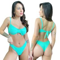 Biquini Meia Taça Retrô Com Bojo Calcinha Asa Delta Canelado Mônaco Verde Água Biquini Meia Taça Retrô Com Bojo Calcinha Asa Delta Canelado Mônaco Verde Água