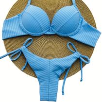 Biquini Meia Taça Retro Vintage Aro Bojo Canelado Fio Duplo Amarração Lateral Moda Praia Biquini Meia Taça Retro Vintage Aro Bojo Canelado Fio Duplo Amarração Lateral Moda Praia