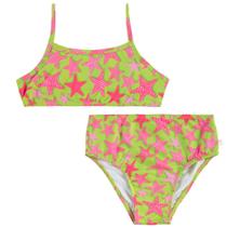 Biquini Menina BGR em Malha Splash Estampa Estrelas Amarelo Neon