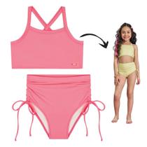 Biquíni Menina Infantil Malha com Proteção UV 50+ Rosa Kukiê Biquíni Menina Infantil Malha com Proteção UV 50+ Rosa Kukiê