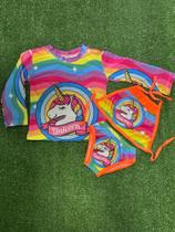 Biquini Menina Infantil Moda Praia Unicórnio 3 Peças