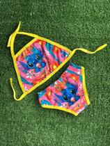 Biquini Menina Infantil Temático 2 Peças Stitch Borda Amarela Biquini Menina Infantil Temático 2 Peças Stitch Borda Amarela