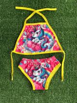 Biquini Menina Infantil Temático 2 Peças Unicórnio Baby Amarelo Biquini Menina Infantil Temático 2 Peças Unicórnio Baby Amarelo