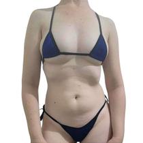 Biquini micro fio dental marquinha de fita cortininha Bronze perfeito Azul