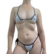 Biquini Micro fio dental marquinha de fita cortininha Bronze perfeito Branco/preto