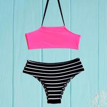 Biquíni Moda Praia Infantil Listrado Preto Biquíni Moda Praia Infantil Listrado Preto