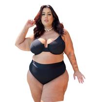 Biquíni Moda Praia Plus Size Hot Pants Meia Taça Retrô Canelado Blogueiras