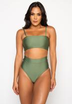 Biquini Mood Modas Top Faixa Cintura Alta Feminino Praia Verão 315 Verde - TAM M