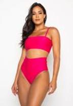 Biquíni Mood Modas Top Faixa Hot Pants Cintura Alta 315 Rosa - TAM M