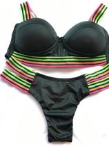 biquini na cor preta com as alças multi cor tam M