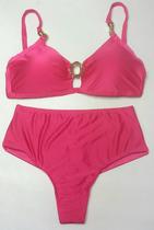 Biquíni plus size argola com bojo cintura alta alça corrente