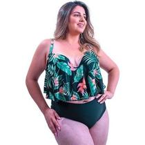 Biquíni Plus Size Cintura Alta E Babado Na Barriga