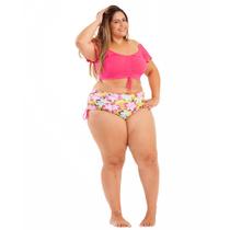 Biquíni Plus Size Cintura Alta e top Cropped com Bojo