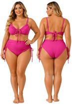 Biquíni Plus Size Cintura Alta sem Bojo com Aro, Franzido Frontal e Ajuste Lateral Biquíni Plus Size Cintura Alta sem Bojo com Aro, Franzido Frontal e Ajuste Lateral
