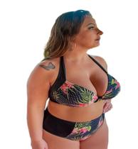 Biquíni Plus Size Com Bojo Cintura Alta Hot Pant