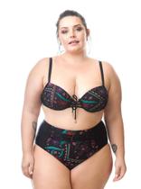 Biquíni Plus Size Com Bojo, Sunquíni, Preto, Estampa Digital, Tam.52
