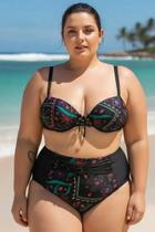 Biquíni Plus Size Com Bojo, Sunquíni, Preto, Estampa Digital, Tam.52