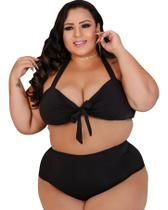 Biquini Plus Size Estampado Com Bojo Cintura Alta Laço Verao