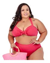 Biquini Plus Size Estampado Com Bojo Cintura Alta Laço Verao