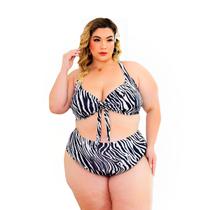 Biquini Plus Size Estampado Com Bojo Cintura Alta Laço Verao