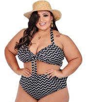 Biquini Plus Size Estampado Com Bojo Cintura Alta Laço Verao - Rebel Cat