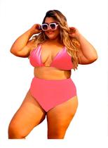 Biquíni Plus Size Hot Pants Cintura Alta Cortininha Bojo