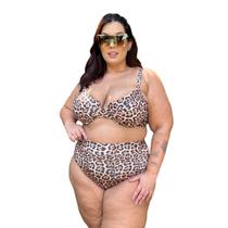 Biquíni Plus Size Hot Pants Meia Taça Retrô Onça