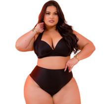 Biquíni plus size meia taça com bojo cintura alta hot pants