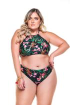 Biquíni Plus Size Top Cropped Bojo Calcinha Cintura Média